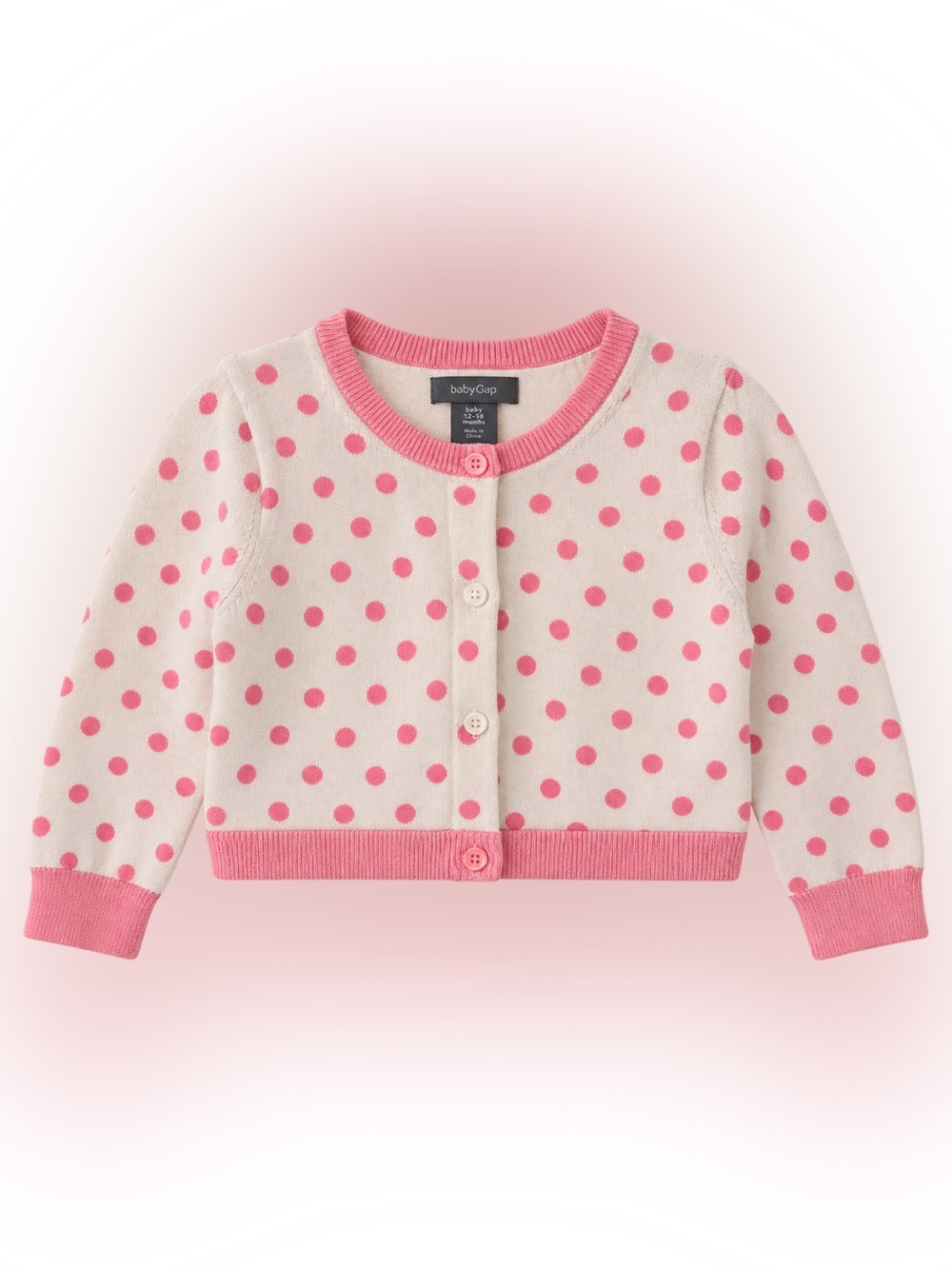 GAP white Cardigan with Pink Polka Dots